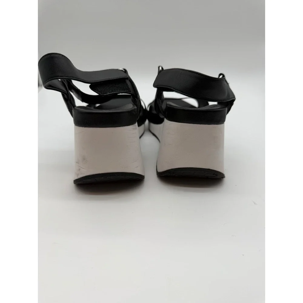 Nurture Profoam Black White Platform Wedge Sandals Square Toe Mesh‎ Strap 7.5M